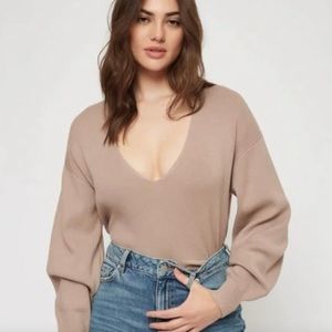 Dynamite Luca Puff Sleeve V-Neck Sweater